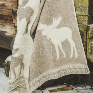 Wool blanket ,,Briedžiai" beige